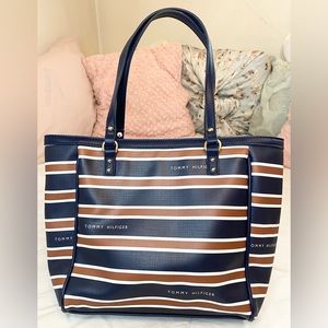 Tommy Hilfiger Red, White, and Blue Striped Tote Purse